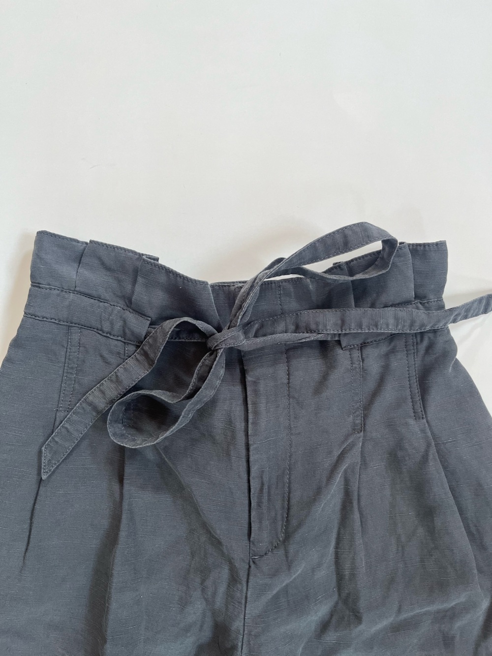 Club Monaco Slate Grey High Waist Linen Blend Paper Bag Cropped Wide Leg Pants - Picture 4 of 12